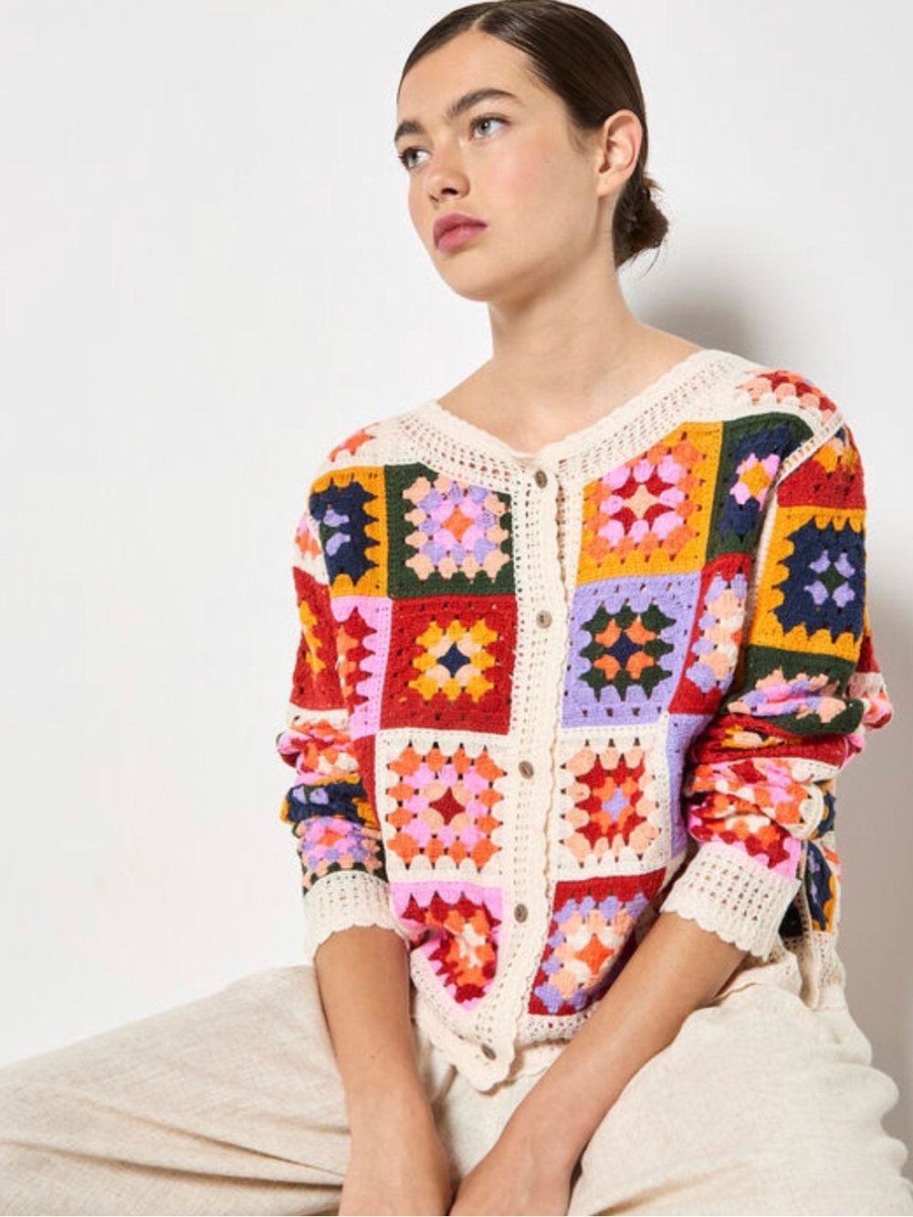 LAST ONE - APRICOT 🍑- Colourful Squares Crochet Cardigan - Picture 3 of 8